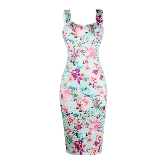 Vestido Midi Entallado con Estampado y Tirantes Delgados - Image 5