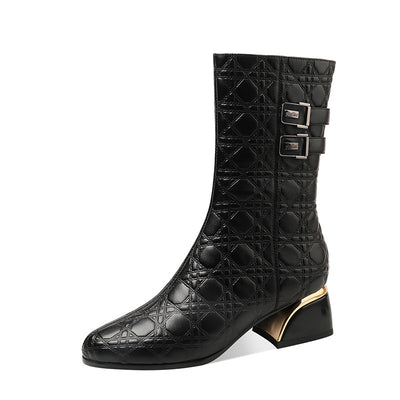 Botas Altas de Caballero con Tacón Grueso y Forro de Terciopelo en Cuero Genuino - Image 11