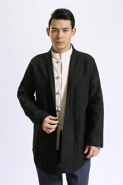 Chaqueta Lino Hanfu Clásica - Abrigo Solapa Media Largo Estilo Tradicional Chino - Image 5