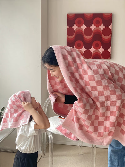 Toallas de Algodón Peinado Tejidas con Diseño Cuadrícula Padre e Hijo - Image 41