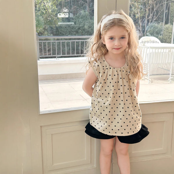 Blusa Niña Lunares Cuello Redondo Suelta Plisada Sin Mangas Verano