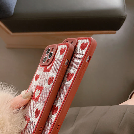 Funda para Celular con Bordado de Cuadrícula y Corazones - Image 10