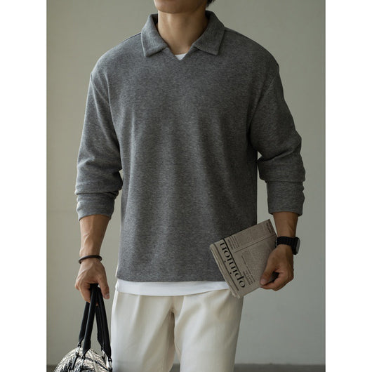 Polo Manga Larga Hombros Caídos Cuello V para Hombre - Image 3