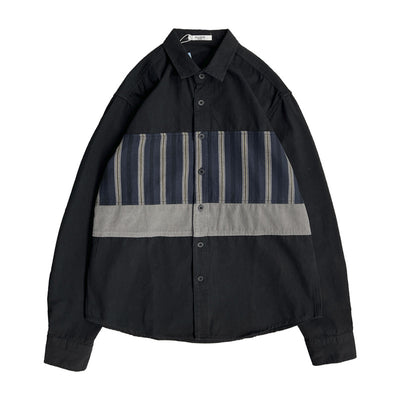 Camisa de Manga Larga Retro con Parches y Rayas para Hombre - Image 2