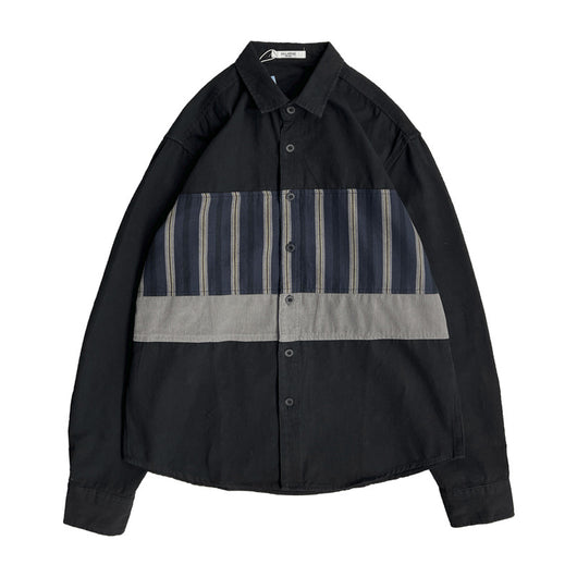 Camisa de Manga Larga Retro con Parches y Rayas para Hombre - Image 2
