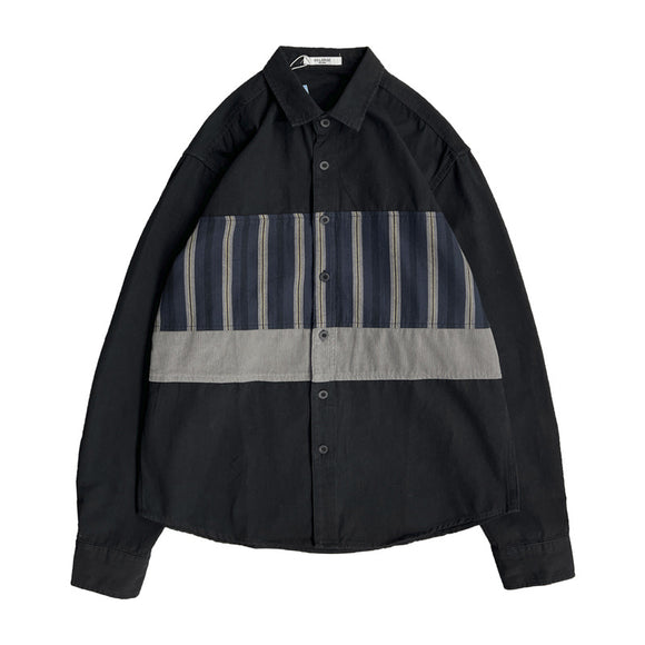 Camisa de Manga Larga Retro con Parches y Rayas para Hombre