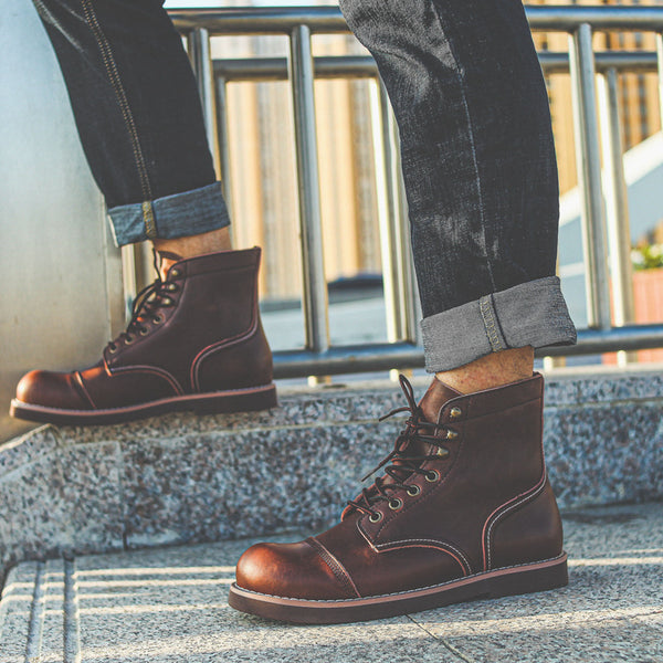 Botas Militares Martin de Cuero Engrasado para Hombre - Estilo Retro Worker