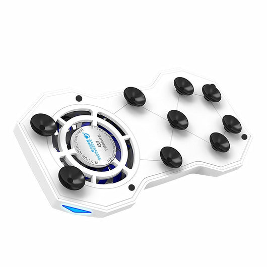 Red portable cooling mobile phone holder with a built-in fan, blue LED light, and black suction cups. - Image 3