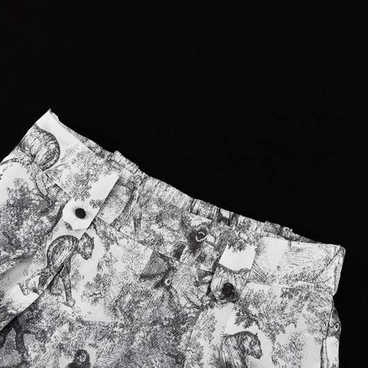 Conjunto de Dos Piezas: Camisa Estampada con Pintura China y Pantalón Ancho Cintura Alta - Image 24