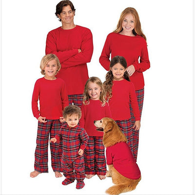 Man wearing a red long-sleeve pajama top and red plaid pajama pants, suitable for Christmas or holiday loungewear. - Image 4