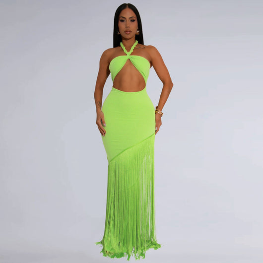 Vestido Tubo Escotado con Detalles de Borlas - Image 26