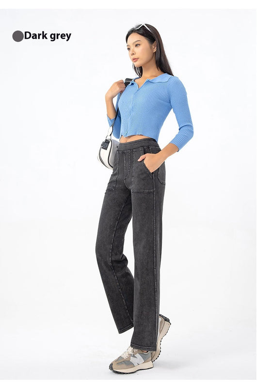 Pantalones Cargo Retro Cintura Alta Mujer Pierna Recta Ancha - Image 24