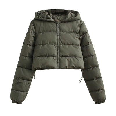 Chaqueta Puffer Corta Multicolor de Algodón con Capucha para Mujer - Image 11