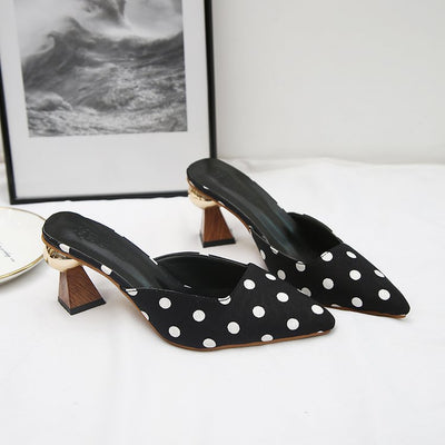 Pantuflas Mujer Tacón Grueso Punta Cuadrada Lunares con Hebilla - Image 12