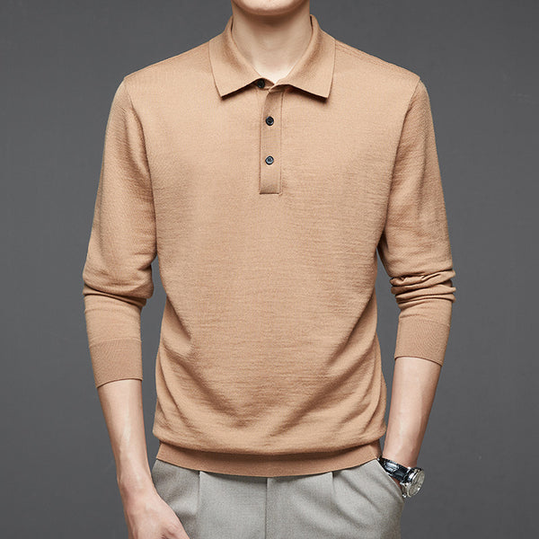 Polo de Lana Fina Merino para Hombre - Camisa de Manga Larga Elegante