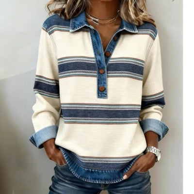 Suéter de Punto Cable Preppy con Distintivo para Mujer - Estilo Coreano a Rayas - Image 3