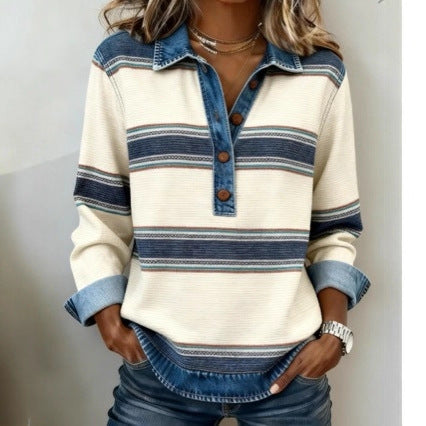 Suéter de Punto Cable Preppy con Distintivo para Mujer - Estilo Coreano a Rayas - Image 3