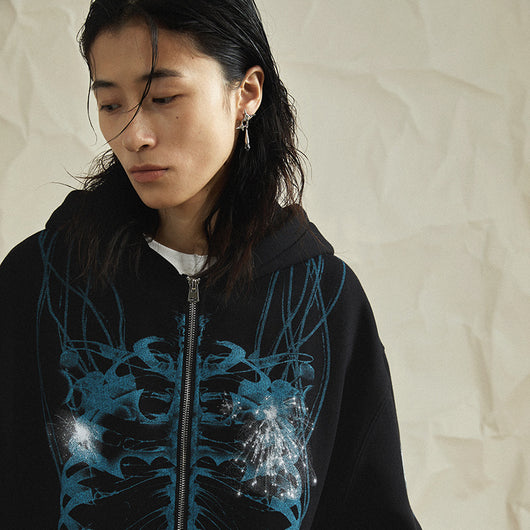 Sudadera con Capucha y Cierre de Estilo Urbano en Gris Oscuro - Image 3