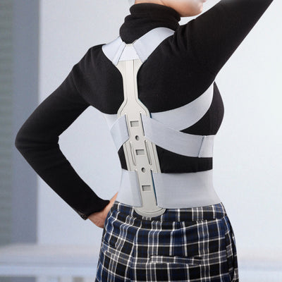 Grey and blue posture correction belt with elastic nylon straps and a central blue support panel. - Image 4