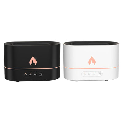 Black flame aromatherapy machine with a rose gold flame icon and timer settings for 1, 3, and 5 hours. - Image 4