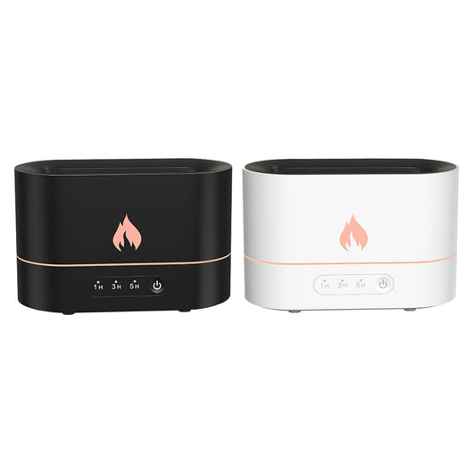 Black flame aromatherapy machine with a rose gold flame icon and timer settings for 1, 3, and 5 hours. - Image 4