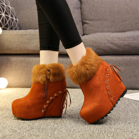 Botas Cortas de Cuña con Forro de Conejo Real para Mujer - Diseño Elevador - Image 2