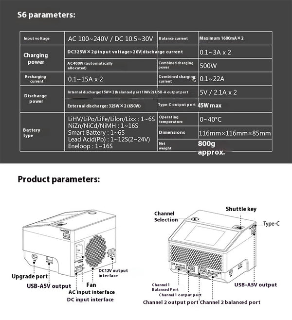 Cargador Inteligente HOTA S6 para Baterías Lipo 1-6S