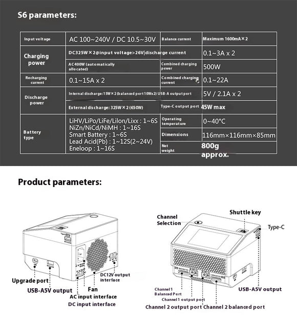 Cargador Inteligente HOTA S6 para Baterías Lipo 1-6S