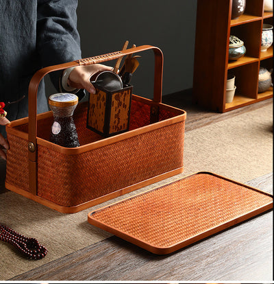 Contenedor Hermético de Bambú Rectangular Doble Capa con Tapa - Caja Portátil para Alimentos y Té - Image 25
