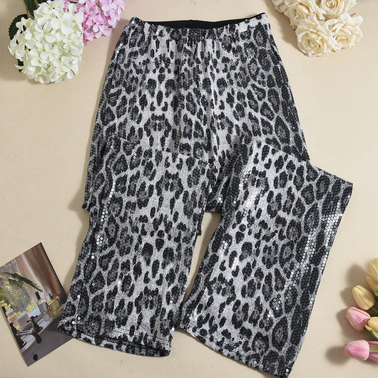 Pantalones Rectos Estampado Leopardo con Lentejuelas - Diseño Europeo - Image 33
