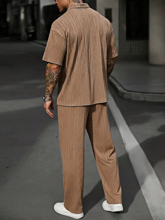 Conjunto Polo Jacquard Texturizado para Hombre - Pantalón Corto Casual dos Piezas - Image 13