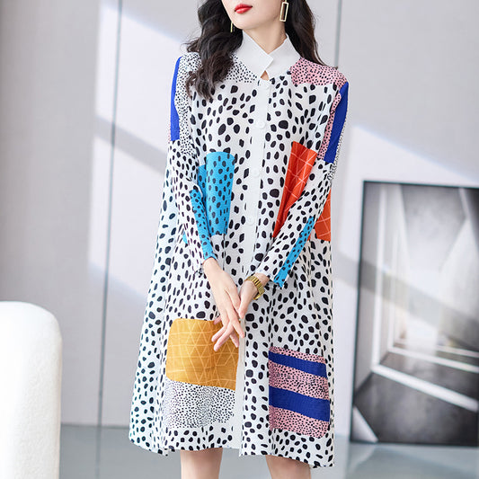 Vestido Talla Grande Plisado con Estampado - Corte A Suelto