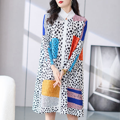 Vestido Talla Grande Plisado con Estampado - Corte A Suelto