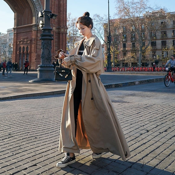 Abrigo Trench Largo con Cintura Ajustable