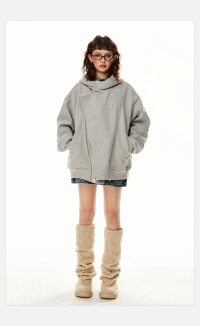 Sudadera Cardigan Irregular con Doble Cierre - Estilo Retro Casual para Mujer - Image 18