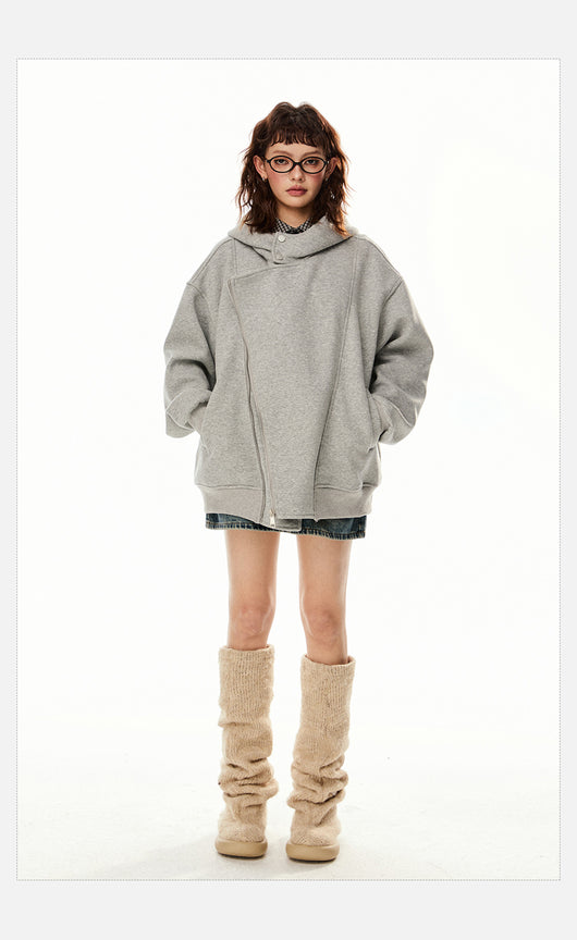 Sudadera Cardigan Irregular con Doble Cierre - Estilo Retro Casual para Mujer - Image 18