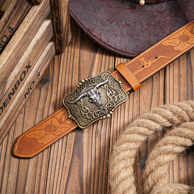 Cinturón de Cuero Marrón para Hombre Estilo Retro Grabado - Image 10