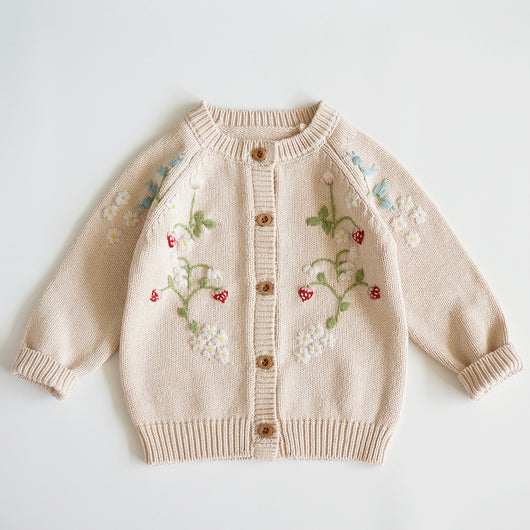 Cardigan Tejido para Niña con Bordado de Fresa y Flores - Image 8