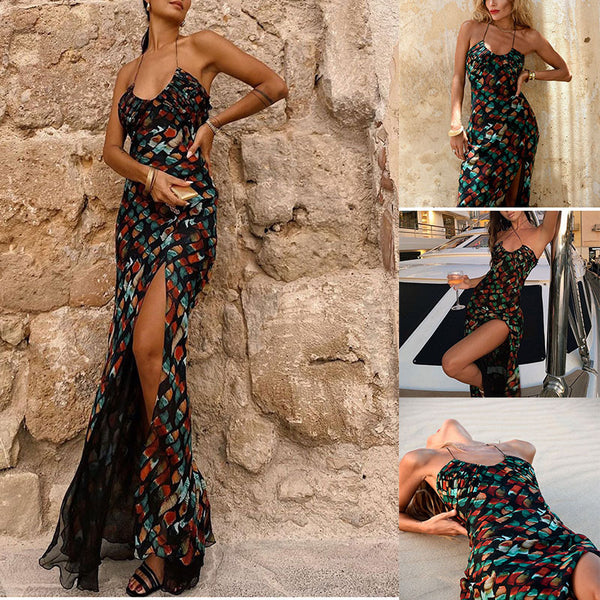 Vestido Largo de Cintura Alta con Pliegues y Abertura Lateral