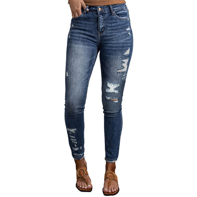 Jeans Ajustados de Cintura Alta con Orillo Desgastado para Mujer - Image 5