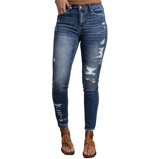 Jeans Ajustados de Cintura Alta con Orillo Desgastado para Mujer - Image 5