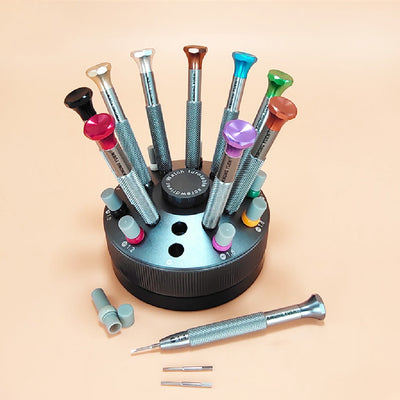 Kit de Destornilladores de Precisión con Soporte Giratorio para Reparación de Relojes