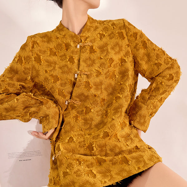 Camisa Suelta Estilo Chino con Cierre Diagonal - Diseño Elegante y Sofisticado