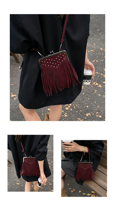 Bolsa Retro de Hombro para Mujer con Remaches y Borlas - Image 10