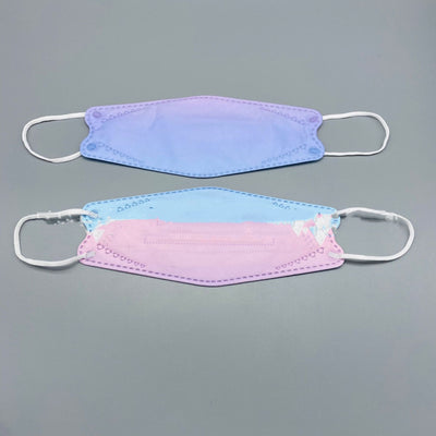 Gradient pink and purple fish-type 4D protective mask with white ear loops on a gray background. - Image 4