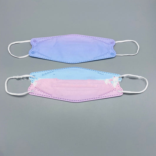 Gradient pink and purple fish-type 4D protective mask with white ear loops on a gray background. - Image 4