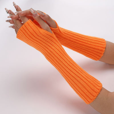 Guantes Largos Rayados de Lana para Otoño e Invierno - Mangas Calentadoras sin Dedos - Image 16