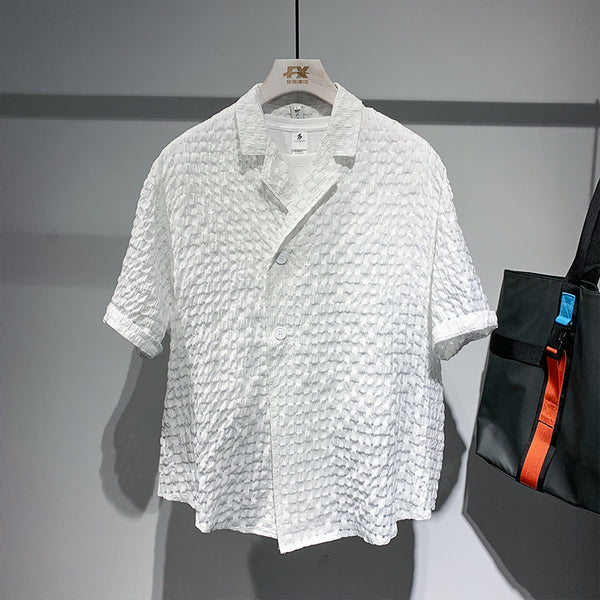 Camisa Cuadriculada Suelta para Peluquero Manga Corta Hombre