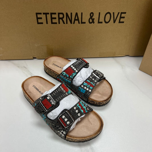 Sandalias Étnicas Doradas con Detalles Brillantes para Mujer - Image 2