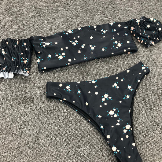 Traje de baño de dos piezas con mangas y estampado para mujer - Image 19